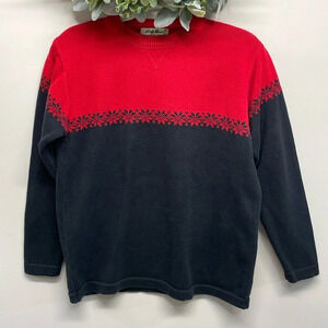 Eddie Bauer Vintage Black Red Nordic Snowflake Cotton Crewneck Sweater S